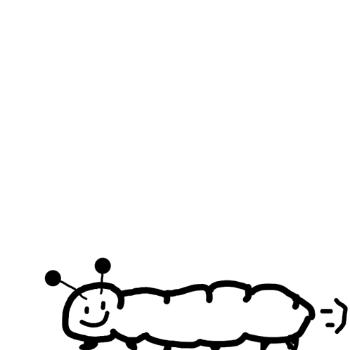 a black and white drawing of a caterpillar with a smiley face and antennas .