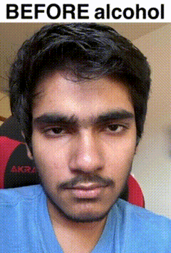 a picture of a man 's face with the words " before alcohol " above him