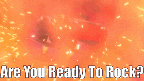 a poster with a red car and the words " are you ready to rock " below it