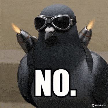 a pigeon wearing goggles and a backpack says no.