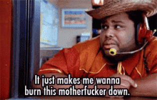a man wearing a cowboy hat and a microphone says it just makes me wanna burn this motherfucker down