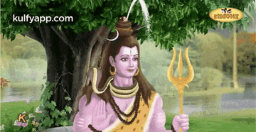 a cartoon of lord shiva holding a trident
