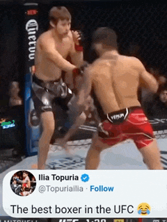 two men are fighting in a boxing ring and one of them is named the best boxer in the ufc