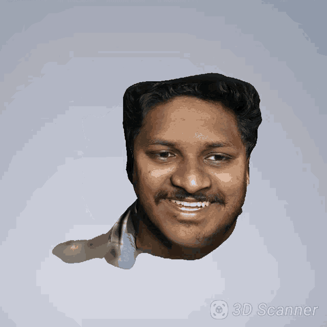 a 3d scanner shows a man 's face with a smile