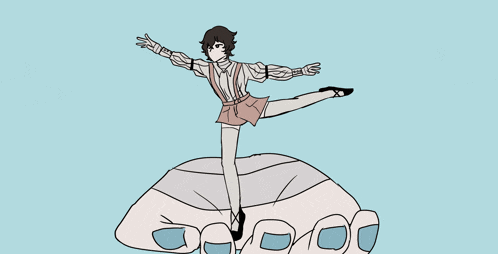a cartoon drawing of a girl standing on a leaf
