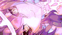 a purple and pink pixel art of a person 's face