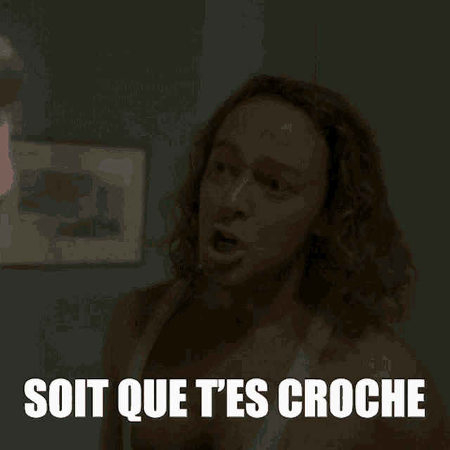 a man with a surprised look on his face and the words ou bedon que t'as un crush pour lui below him