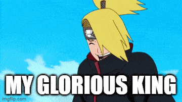 a cartoon character says " my glorious king "