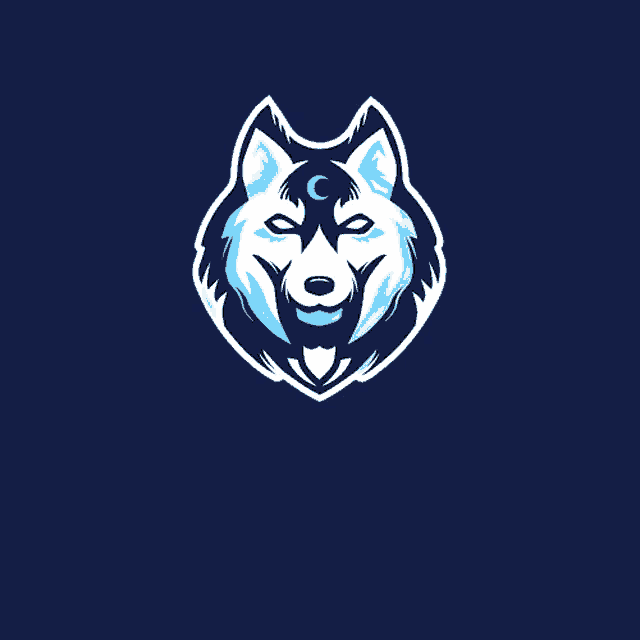 a logo of a husky with a crescent moon on its forehead