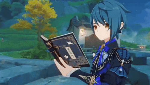 a girl with blue hair is standing next to a man in a video game