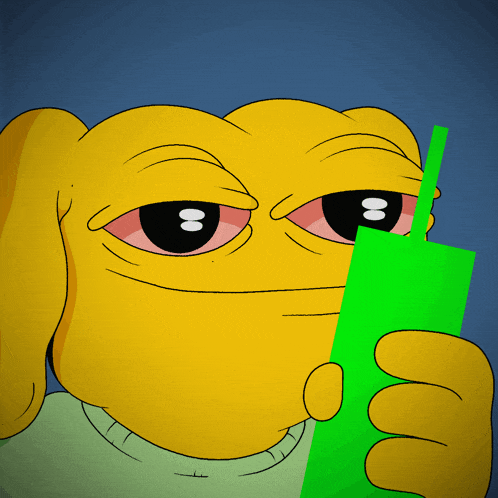a yellow cartoon character holding a green straw in his hand