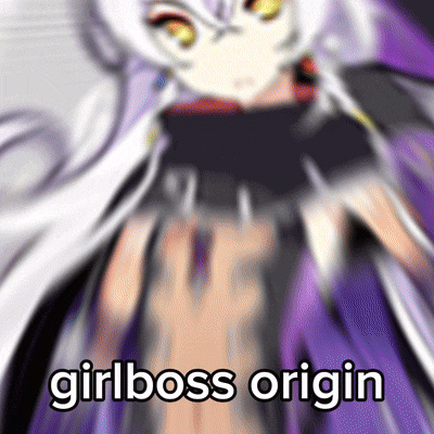 a blurry picture of a girl with the words girlboss origin written on it