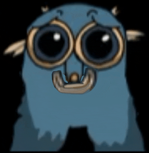 a cartoon drawing of a blue monster with horns and big eyes .