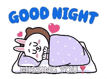 a brown bear is laying on a bed with a pillow and a blanket and says `` good night missing you '' .