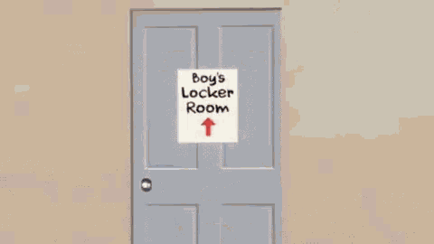 an open door with a sign that says boys locker room