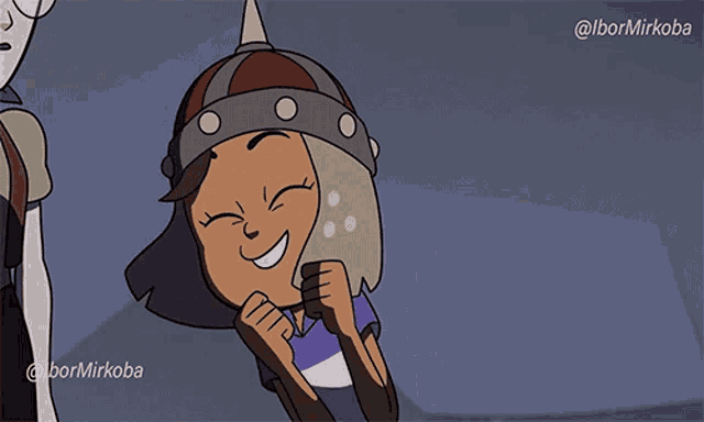 a cartoon of a girl wearing a viking helmet with the hashtag @bormirkoba