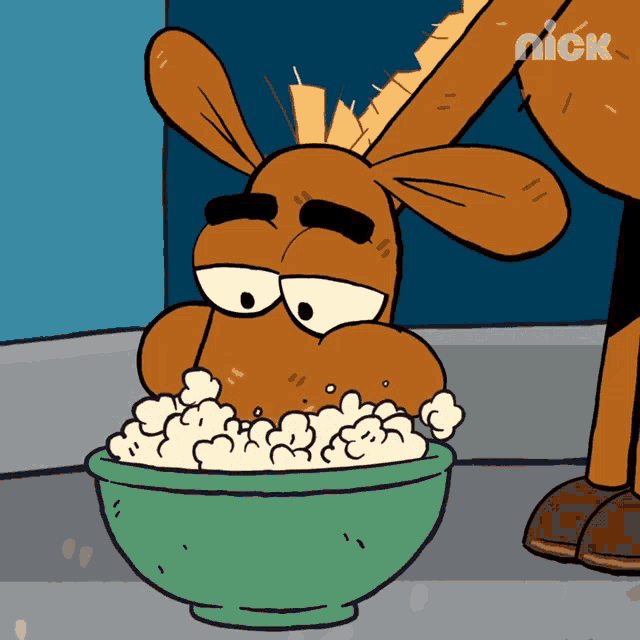 a cartoon horse is taking a bath in a bowl with nick written on the bottom right