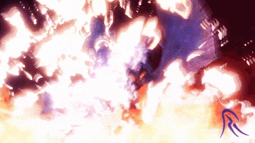 a drawing of a fire with the letter r in the lower right corner