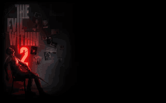 a poster for the video game the evil within 2 with a man sitting in a chair