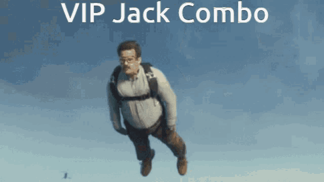 a man is flying through the air with the caption " vip jack combo " above him