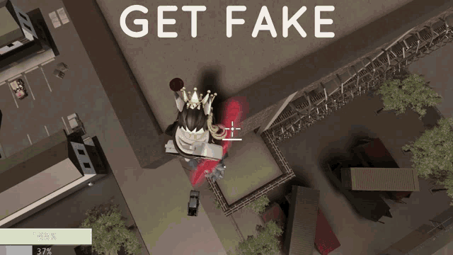 an aerial view of a city with the words get fake on the top