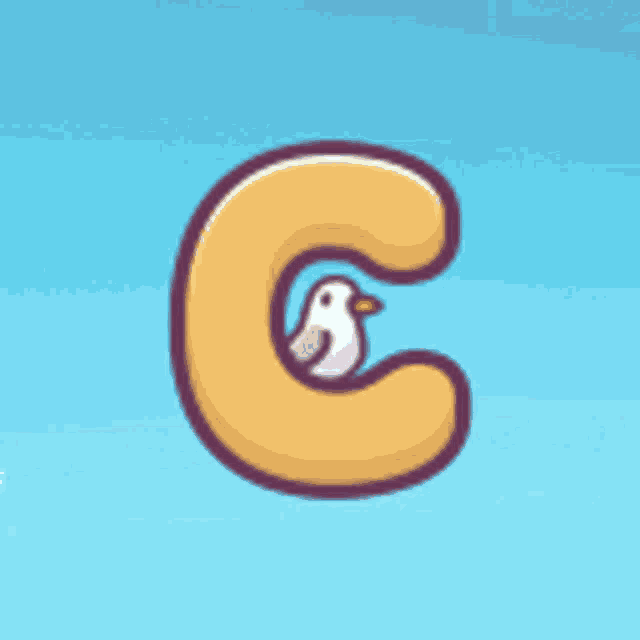 a letter c with a bird inside of it against a blue sky