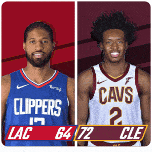 two basketball players from the clippers and cavs are standing next to each other