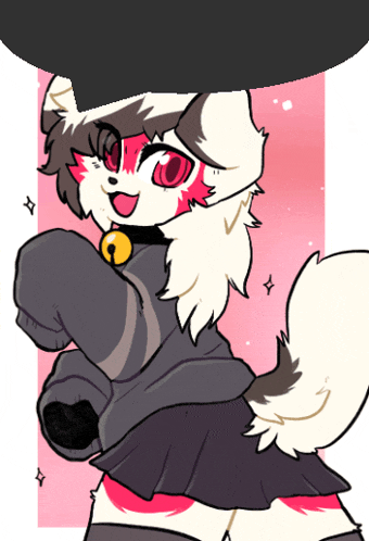 a drawing of a furry character with red eyes and a bell around her neck