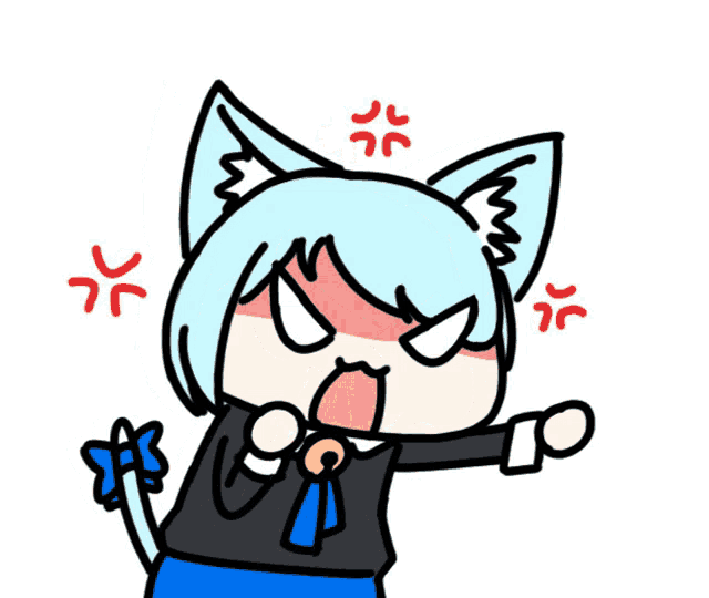 a cartoon of a girl with a cat ear is angry
