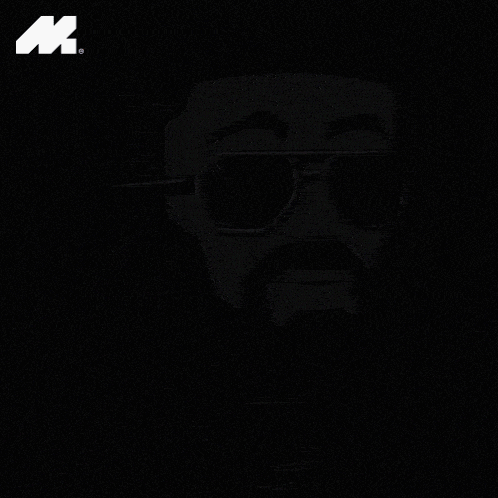 a drawing of a man with a beard wearing sunglasses with the letter n visible
