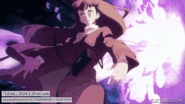 a gif of a girl with the words level 2024.1.24 on sale below her