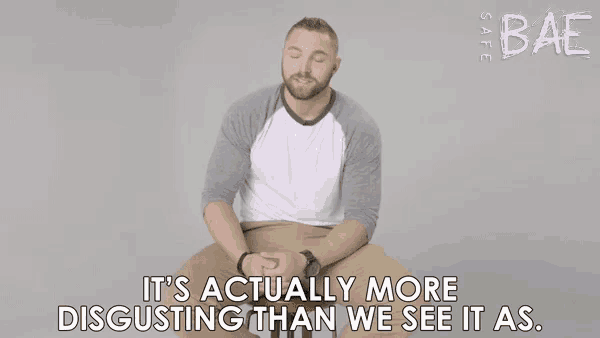 a man is sitting down with his eyes closed and says `` it 's actually more disgusting than we see it as . ``