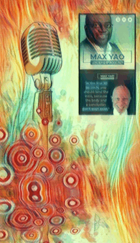 a painting of a microphone with the name max yao on the bottom