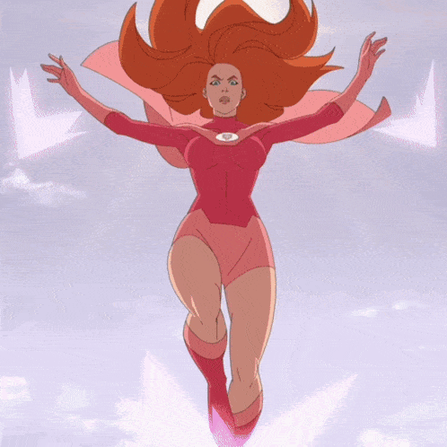 a cartoon of a woman in a pink superhero outfit