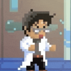 a pixel art of a man wearing a lab coat and glasses