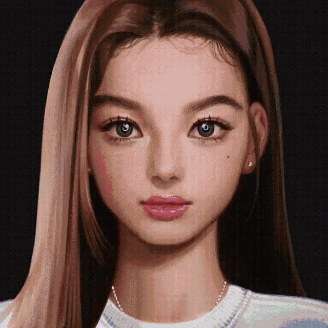 a pixelated drawing of a woman 's face with long hair
