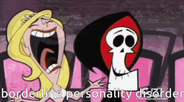 a cartoon of a woman and a skeleton with the words borderline personality disorder