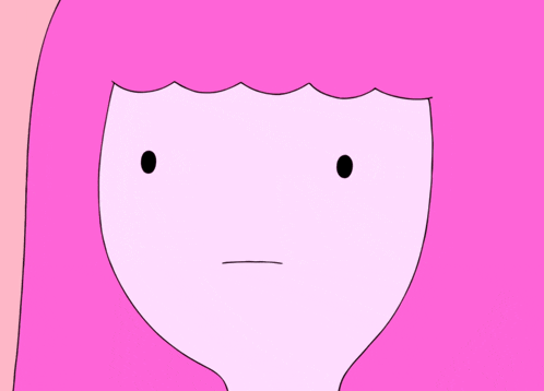 a cartoon character with pink hair and a pink cheek