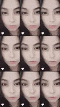a collage of images of a woman 's face with hearts on them