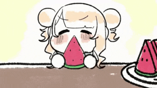 a girl is eating a slice of watermelon