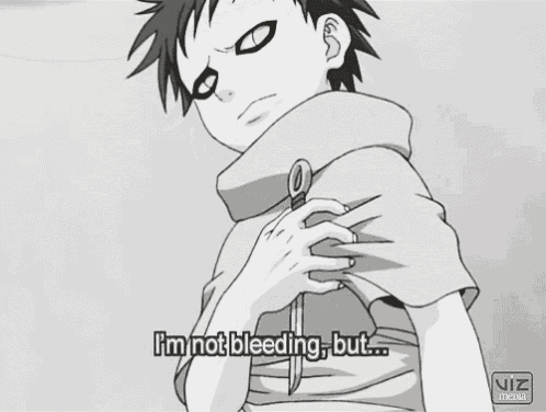 a black and white drawing of a boy saying " i 'm not bleeding "