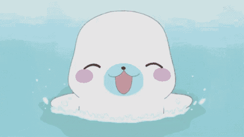 a cartoon seal with a pink cheek is swimming in the water