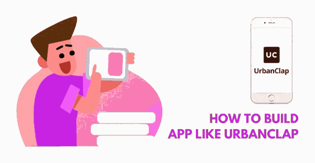 a man is holding a tablet next to a phone that says urbanclap on it