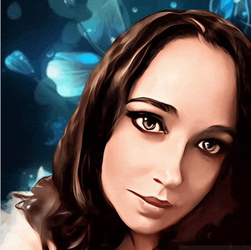a close up of a woman 's face with a dark background