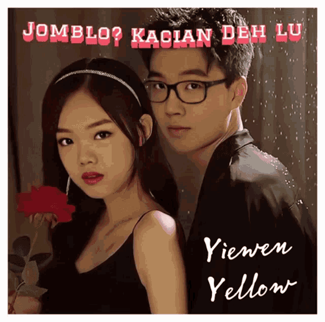 a man and a woman are standing next to each other on a poster that says " yiewen yellow "
