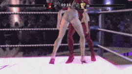 a video game shows two women fighting in a ring with the time of 00:35 on the screen