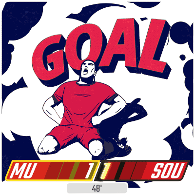 an illustration of a soccer player with the words goal mu 11 sou 48