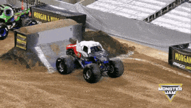 a monster jam video shows a monster truck going over a ramp
