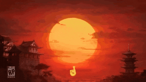 a cartoon character is giving a thumbs up sign in front of a sunset .