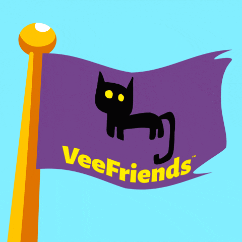 a purple flag with a black cat and the words veefriends
